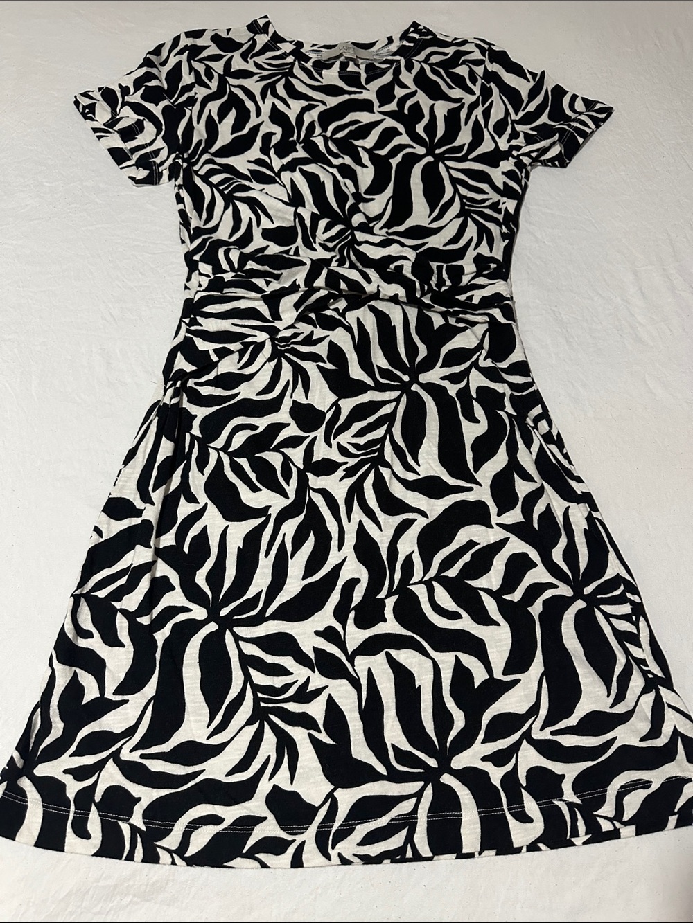 LOFT Black and White Printed Midi Dress